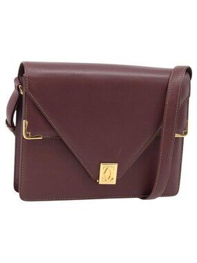 Authentic CARTIER Must Line Shoulder Bag Leather Bordeaux Gold